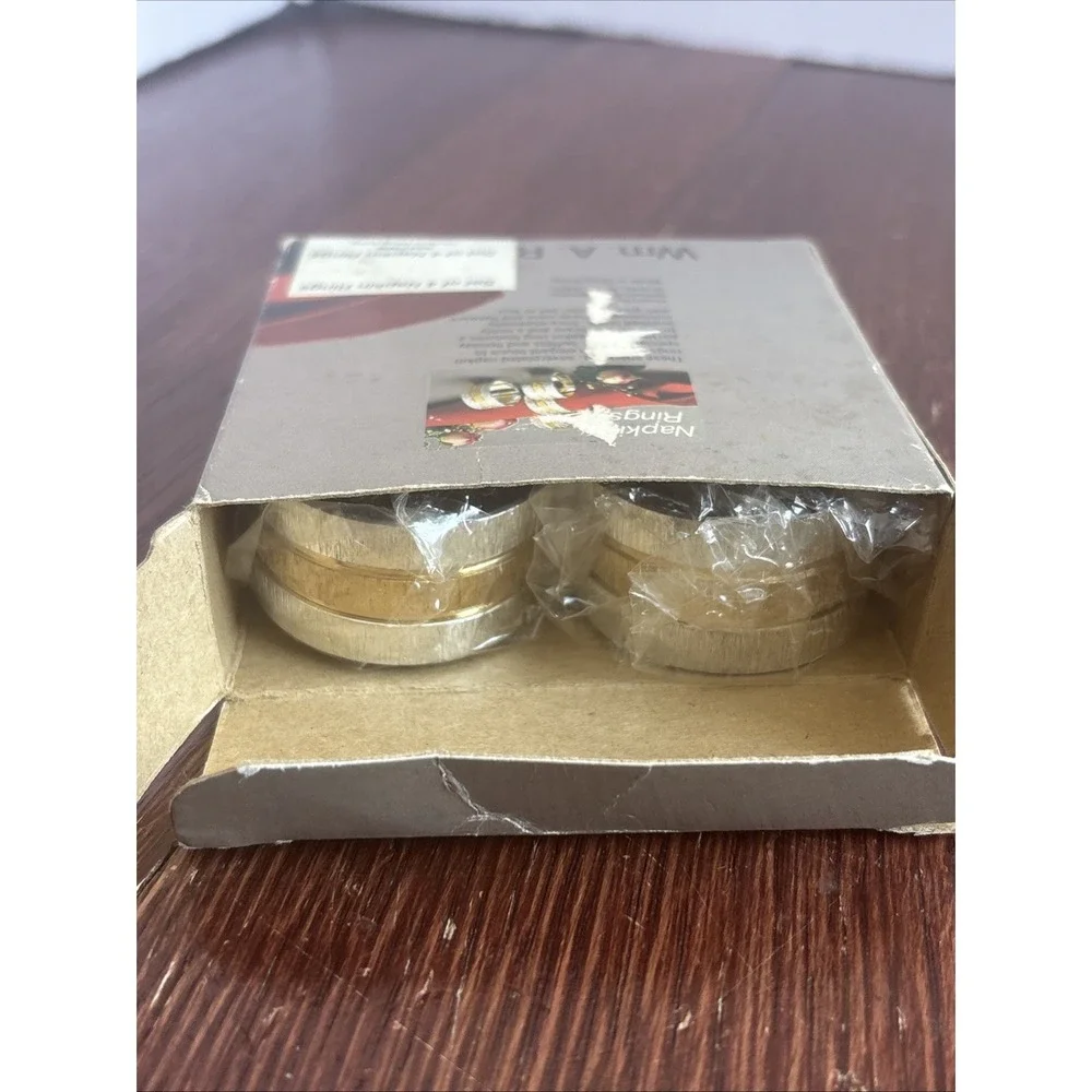 Wm. A. Rogers Napkin Rings Set of 4 Silver Plate with Brass New in Box 0117306